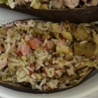 Berenjenas rellenas de arroz y carne