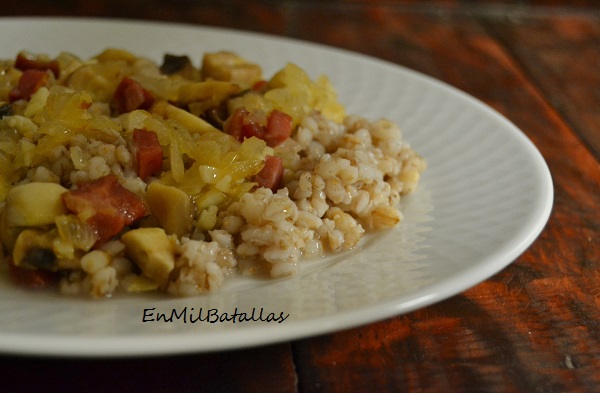 Cebada perlada con champiñones y jamón - En Mil Batallas